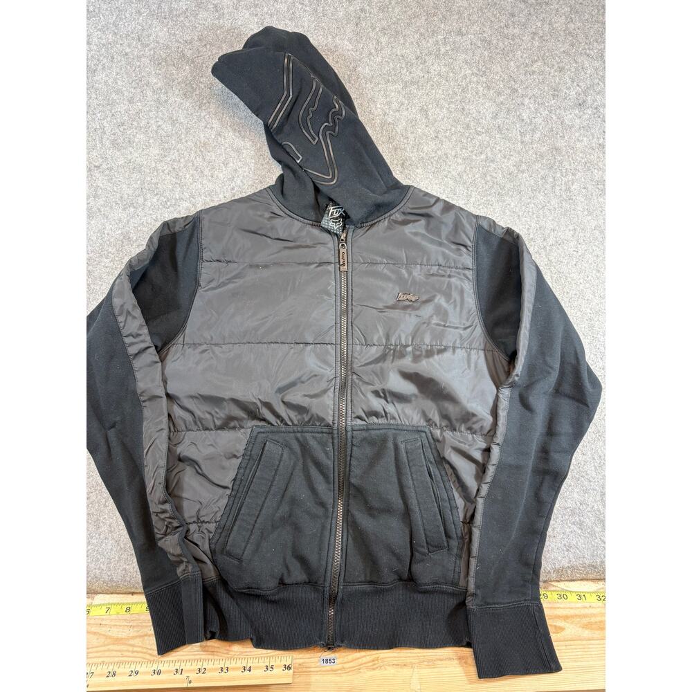 Fox Racing Puffer Hoodie Jacket Mens Small Gray Black Full Zip Insulated Winter